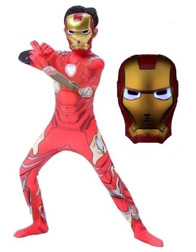STRÓJ KOSTIUM PRZEBRANIE IRON MAN SUPERBOHATER CHŁOPIĘCE MASKA LED 140/146