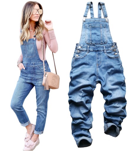 SPODNIE OGRODNICZKI DAMSKIE JEANSOWE MOM FIT JEANS