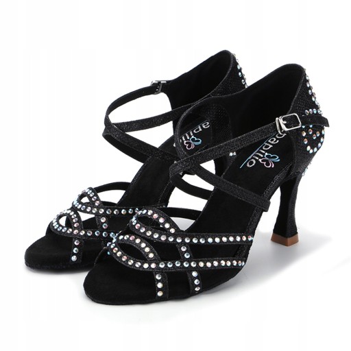 BUTY DO TAŃCA TANECZNE Z CEKINAMI CZARNE 9cm