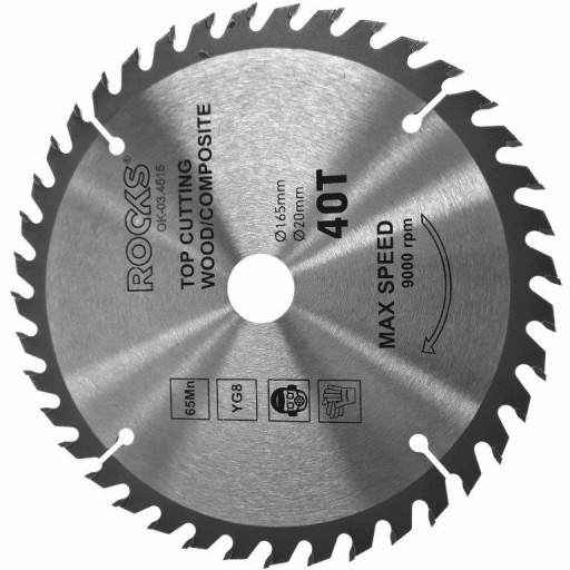 ROOKS TARCZA WIDIOWA DO DREWNA 165X20 MM 65MN-YG8, GRUBOŚĆ 2,2 MM, 40T