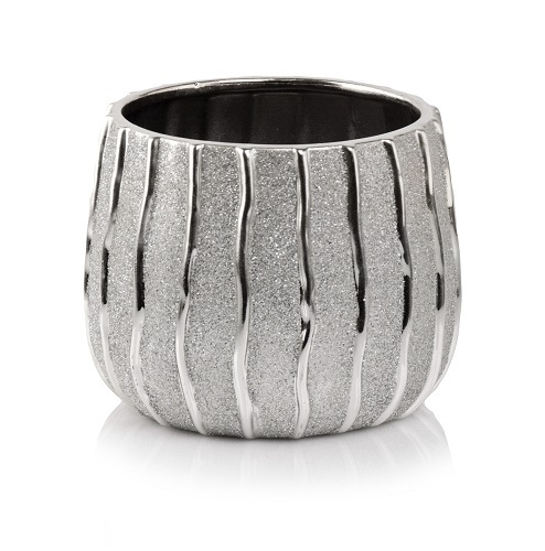 CERAMICZNA OSŁONKA DONICZKA 16x 13cm SREBRNA GLAMOUR