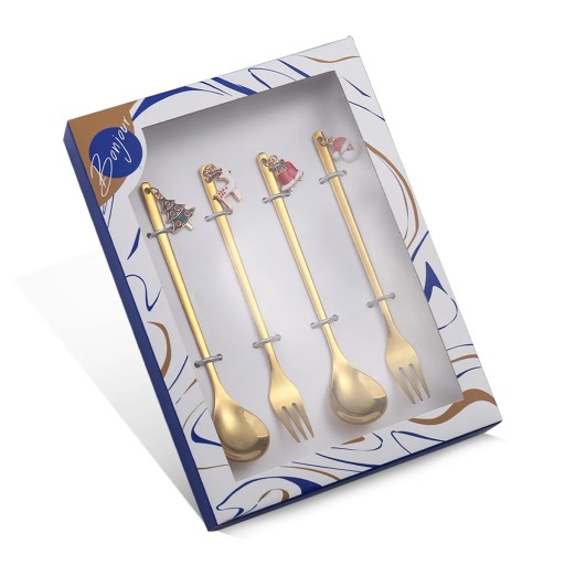 4 pcs Christmas Spoon Fork Set Elk Christmas Tree Tableware Stainless