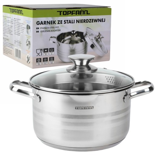 GARNEK NIERDZEWNY 3L ZE SZKLANĄ POKRYWKĄ 20CM INDUKCJA GAZ SITKO CEDZAK
