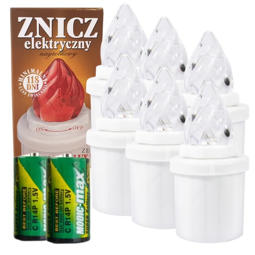 Wkłady LED znicze Białe na baterie 118 dni 6szt