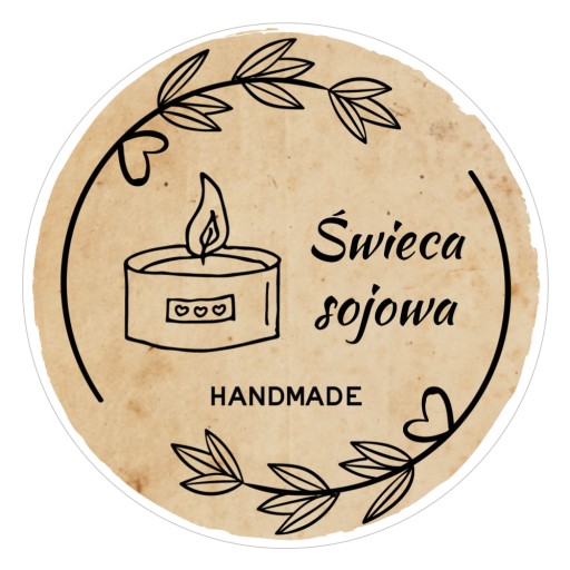 Naklejki ŚWIECA SOJOWA HAND MADE rękodzieło 48 szt