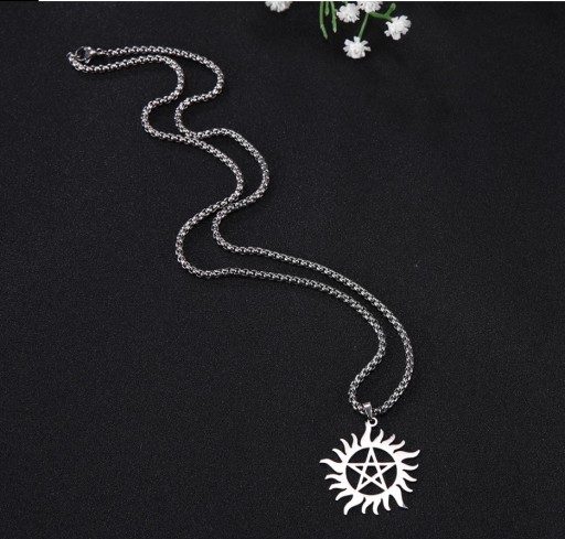 NASZYJNIK, TALIZMAN, pentagram, słońce, 60cm, STAL