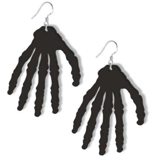 KOLCZYKI czarne HALLOWEEN ręka SZKIELETORA kości