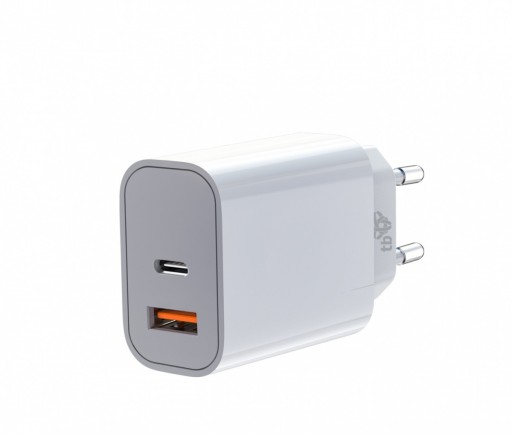 TB Ładowarka sieciowa 2x3A USB C + USB A biała Power Delivery biała