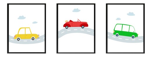 ZESTAW 3 obrazków PLAKATÓW A3 30x40cm AUTA ramki