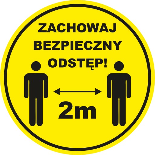 Naklejka ZACHOWAJ ODSTĘP BEZPIECZNA ODLEGŁOŚĆ 2m