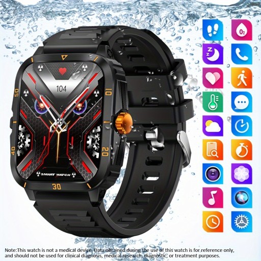 1 szt. Męski taktyczny wojskowy smartwatch, ekran HD 1,96