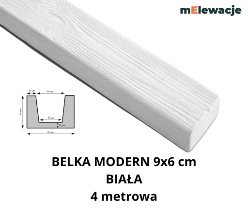 Belka Rustykalna Gładka Imitacja Drewna BIAŁA Belka Sufitowa 4 m