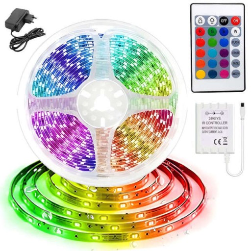 TAŚMA LED RGB 300 LED SMD IP44 5m +PILOT +ZASILACZ