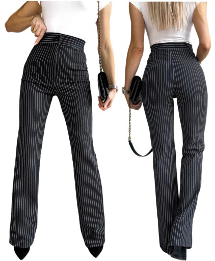 ELEGANCKIE SPODNIE DAMSKIE wysoki stan print paski