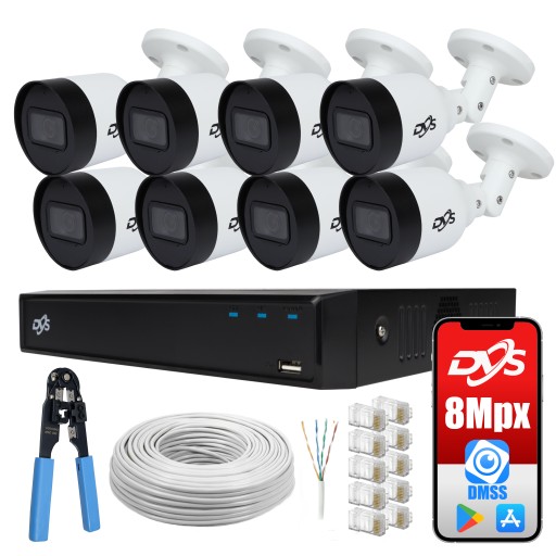 ZESTAW DO MONITORINGU 8 ZEWNĘTRZNE KAMERY IP POE 8Mpx MIKROFON DO DOMU DVS