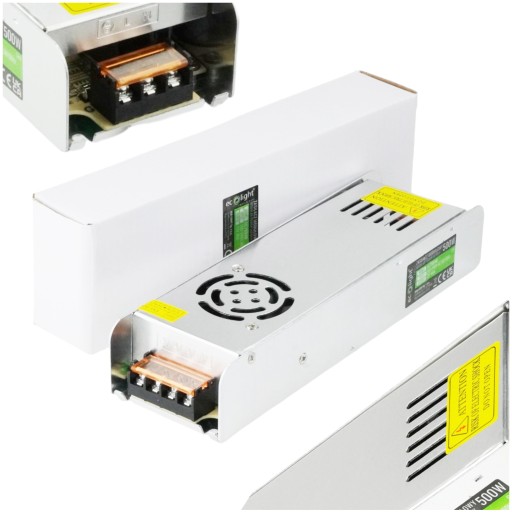 ZASILACZ LED 500W 12V TRANSFORMATOR MODUŁOWY SLIM 40A IP20 DO TAŚM OPRAW
