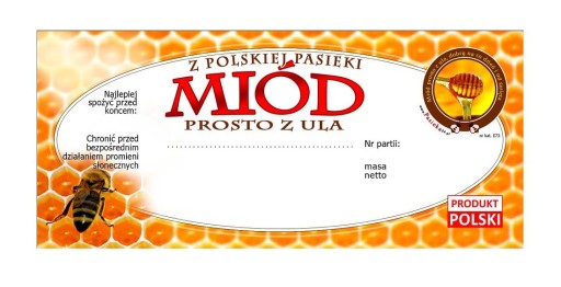 ETYKIETA na miód UNIWERSALNA 100 szt ETYKIETY