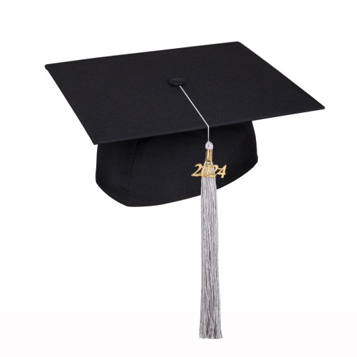 Czapka studenta/Biret absolwenta ze srebrnym frędzlem i brelokiem 2024