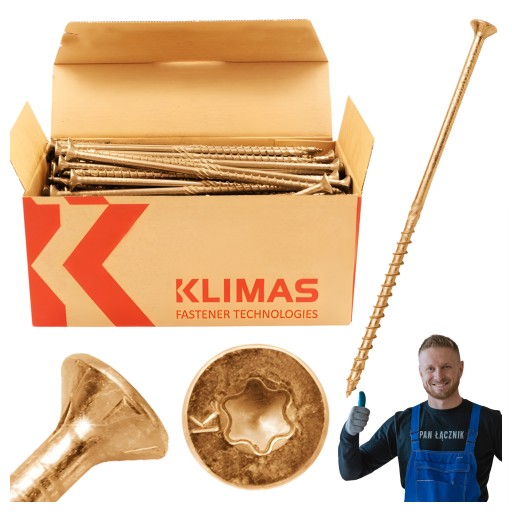 WKRĘTY CIESIELSKIE DO DREWNA 6x180 STOŻKOWE TORX 100szt WKCS-60180 KLIMAS