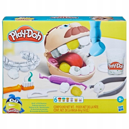 CIASTOLINA PLAY-DOH F1259 DENTYSTA LEKARZ NARZĘDZIA DOKTOR KOLORY TUBY 24H