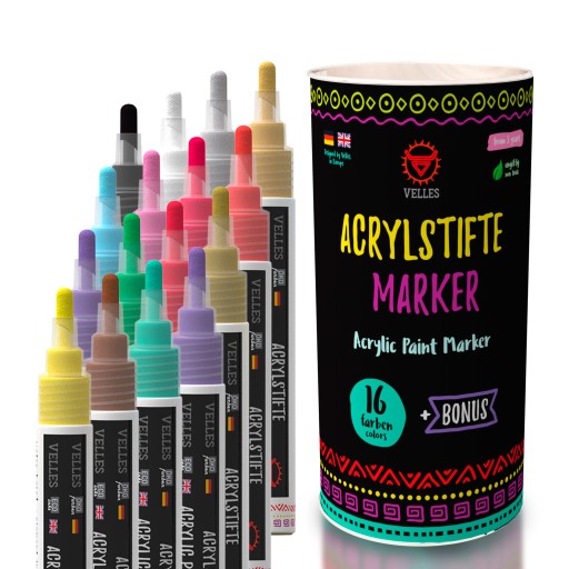 FARBA AKRYLOWA + MARKER PISAK 2w1 - ZESTAW 16 szt