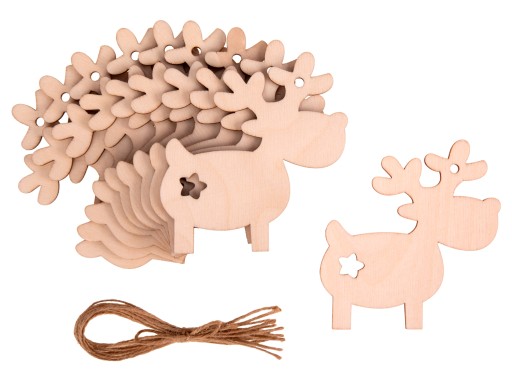 RENIFER Z GWIAZDKĄ ozdoba ZAWIESZKA DREWNIANA 8cm