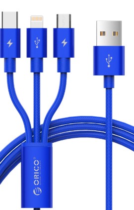 Kabel przewód Orico 3w1 USB C micro Lightning 3A