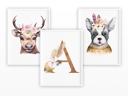 Zestaw 3 plakatów A3 dla dziecka w stylu boho |zwierzęta|personalizacja