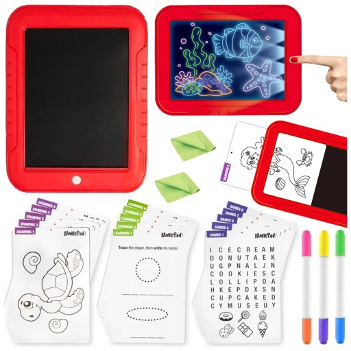 TABLET DLA DZIECI MAGICZNY LED DO RYSOWANIA ZESTAW RYSIK AŻ 30 SZABLONÓW