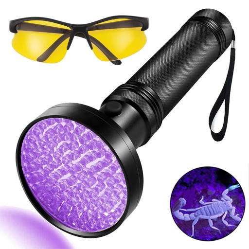 LATARKA UV ŚWIATŁO UV 100 DIOD LED LATARKA ŚWIATŁO Z OKULARAMI OCHRONNYMI