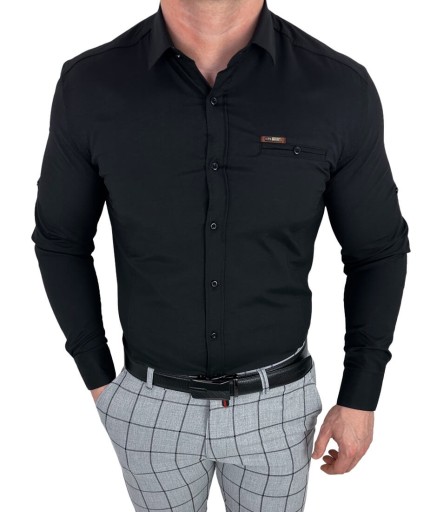 Koszula meska czarna slim fit kolnierz IMG2004 - S