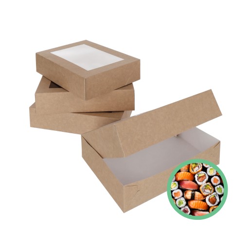 DUŻY BOX DO SUSHI PAPIEROWE PUDEŁKO DO CIASTEK Z OKIENKIEM 26x19 cm 50 szt.