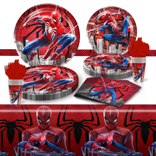 ZESTAW KUBKI TALERZYKI SPIDER-MAN URODZINY 162szt