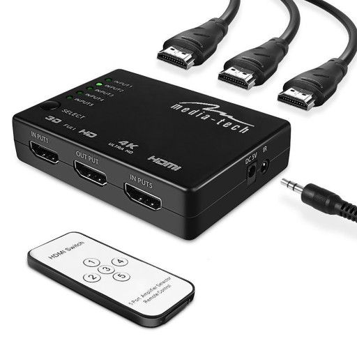 przełącznik HDMI 5 urządzeń do jednego TV 4K pilot