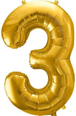 BALON FOLIOWY CYFRA 3 ZŁOTY ZŁOTA NA URODZINY DUŻY NUMER NA HEL 86 CM XXL