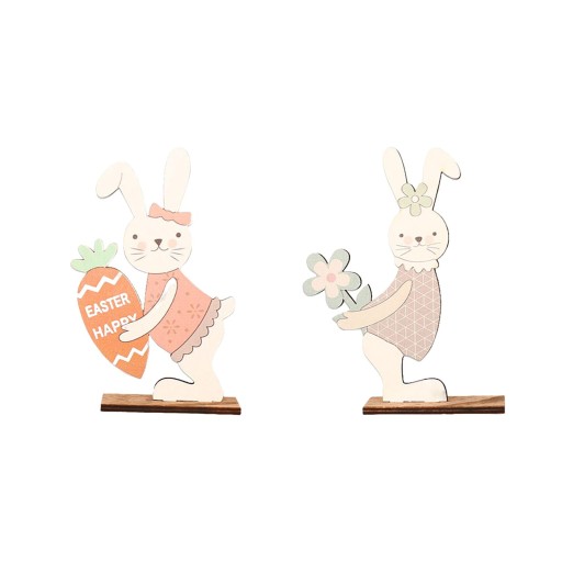 2Pcs Cute Easter Standing Bunny Wooden Table