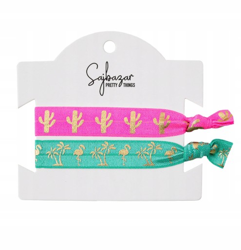 Zestaw 2w1 bransoletka gumka do włosów boho kaktus palma flaming 2 sztuki