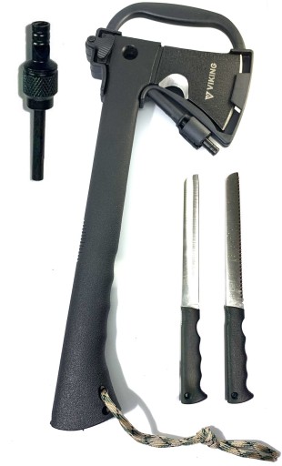 SIEKIERA TAKTYCZNA SURVIVAL KEMPING VIKING TOPÓR ZESTAW KRZESIWO NOŻE