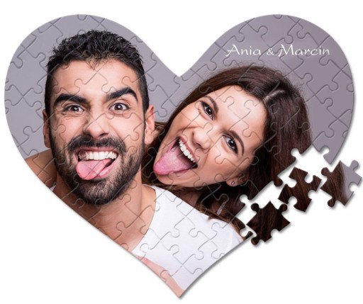 FOTO Puzzle w kształcie serca z Twoim Zdjęciem, Nadrukiem, 75 elementów