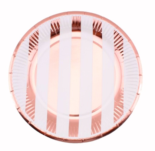 Talerzyki papierowe ROSE GOLD PASKI 18cm party