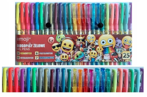 25x DŁUGOPISY ŻELOWE SZKOLNE EMOJI ZESTAW KOLORY