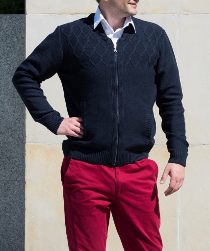 ELEGANCKI SWETER MĘSKI ROZPINANY - GRANAT M