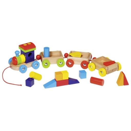 Goki 55950 pociąg drewniany z klockami -lokomotywa 3 wagony 51 cm -wiek 2+