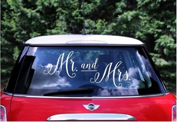 Naklejka ślubna na samochód Mr and Mrs wesele ślub