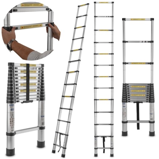 PRZEGUBOWA DRABINA TELESKOPOWA 3,8M SKŁADANA ALUMINIOWA 150kg