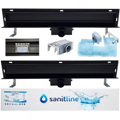 Odpływ ścienny czarny mat 90cm 2w1 Sanitline