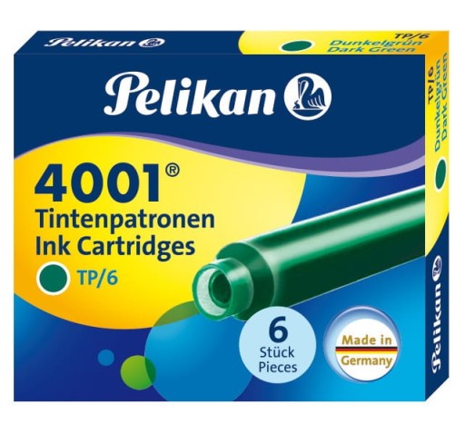 Naboje do piór PELIKAN krótkie zielone /op. 6 szt.