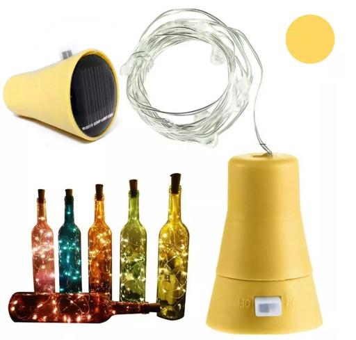 lampki solarne z korkiem do butelki 1mb LED ciepły
