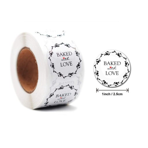 Naklejki Ozdobne Okrągłe Baked With Love 100 szt.