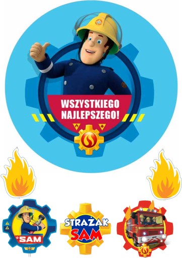 Opłatek na tort Strażak Sam + zestaw dekoracji